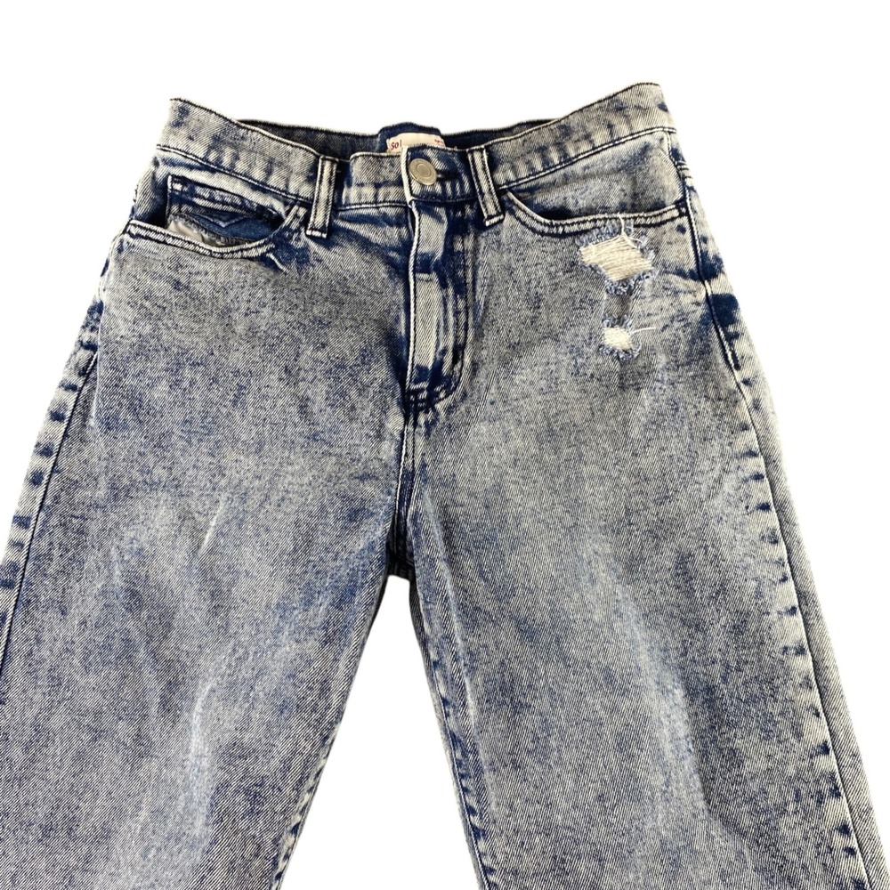 Sol High Rise‎ Mom Jeans Acid Wash Distressed Raw Hem Size 5/27W Blue